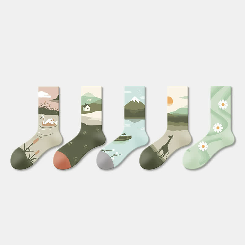 Viertelsocken mit Blumenfeldmotiv (5 Paar) - image 1