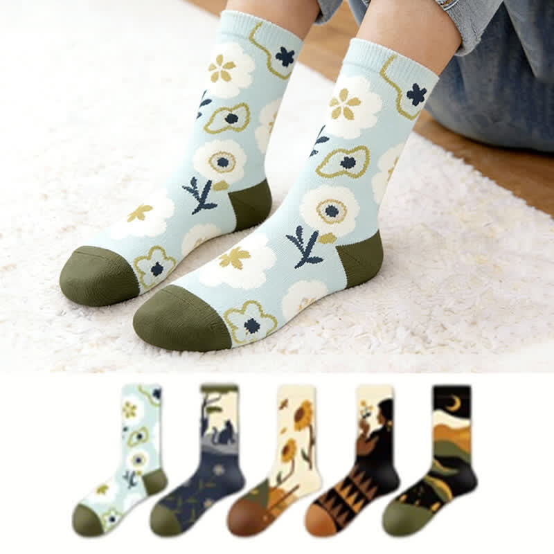 Viertelsocken mit Blumenmuster (5 Paar) - Mehrfarbig - EU35-43 (US2-9) - image 0