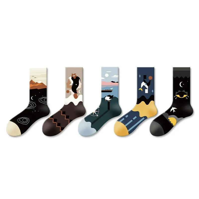 Socken mit Sonnen- und Mondmuster (5 Paar) - image 1