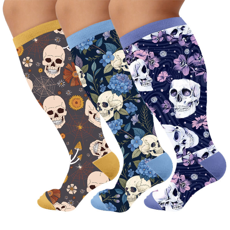Kompressionsstrümpfe der Skull-Serie in Übergröße - Mehrfarbig (3 Paare) - 4XL - image 4