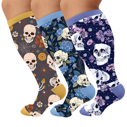 Kompressionsstrümpfe der Skull-Serie in Übergröße - Mehrfarbig (3 Paare) - 4XL - image 4