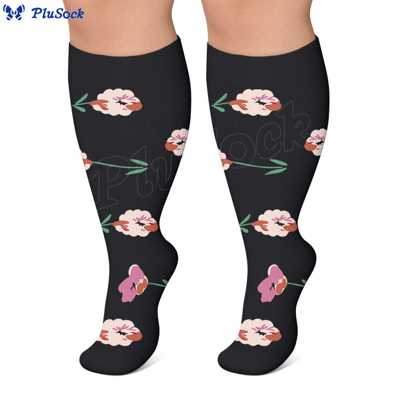 Elegante Kompressionsstrümpfe mit Blumenmuster in Übergröße - image 3