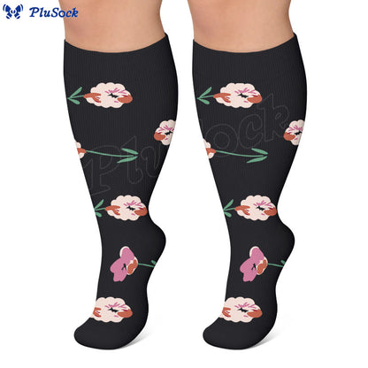 Elegante Kompressionsstrümpfe mit Blumenmuster in Übergröße - image 3