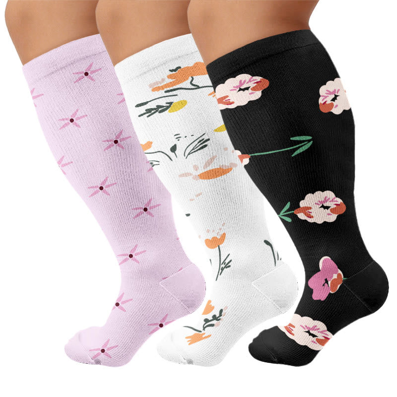 Elegante Kompressionsstrümpfe mit Blumenmuster in Übergröße - image 1