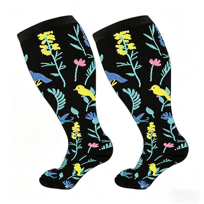 Kompressionsstrümpfe mit bemalten Blumen in Übergröße (3 Paar) - Gelb - 4XL - image 5