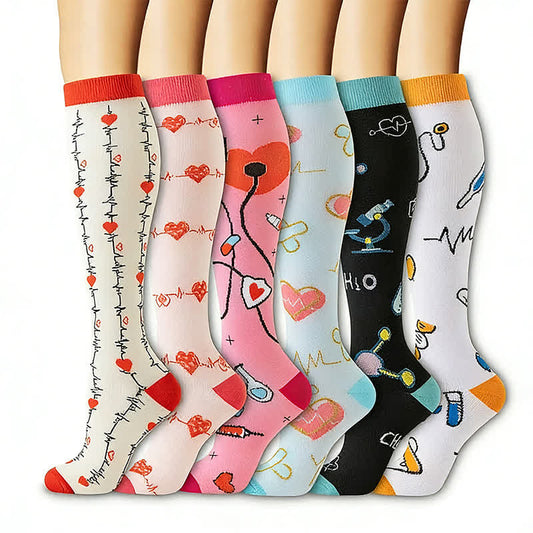 Kniehohe Kompressionsstrümpfe mit Herzfrequenzmesser (6 Paar) - Mehrfarbig - L/XL - image 0