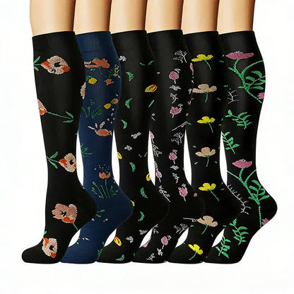Bestickte Kompressionsstrümpfe mit Blumenmuster (6 Paar) - Mehrfarbig - L/XL - image 0
