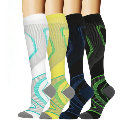 Sportliche Kompressionsstrümpfe mit geometrischem Muster (4 Paar) - Mehrfarbig - L/XL - image 0