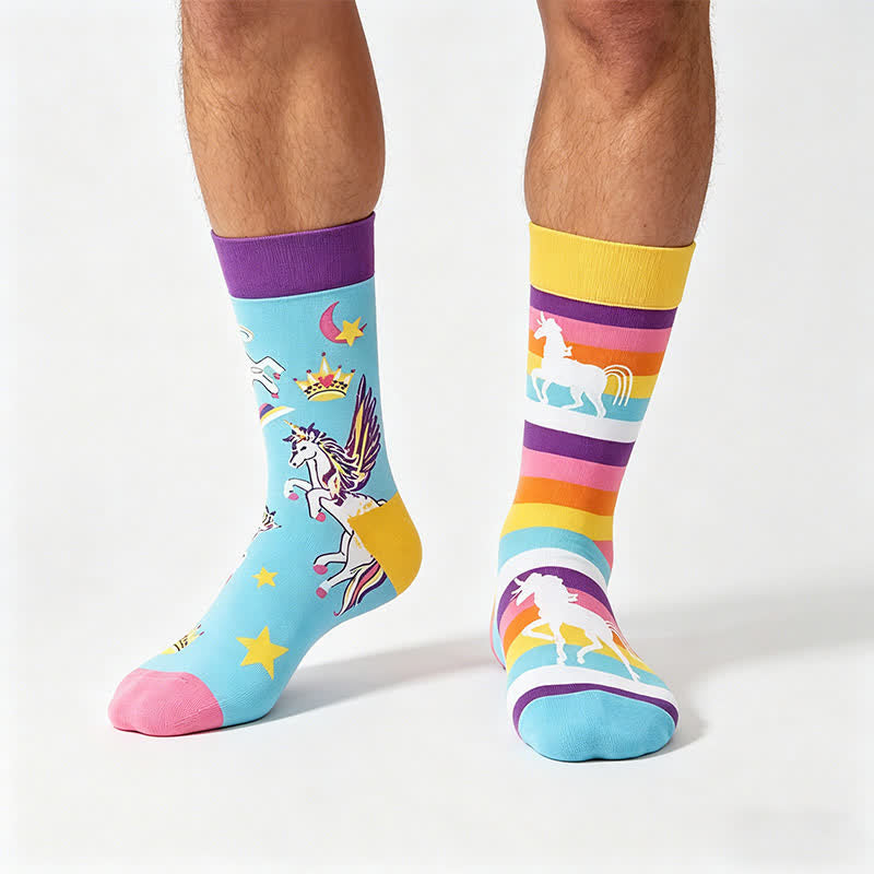 Regenbogen-Einhorn-Viertel-Socken - Hellblau - EU36-43 (US3-9) - image 0