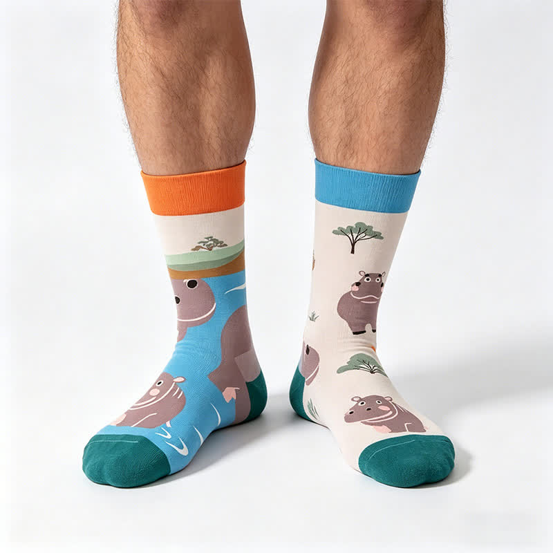 Hippo Cartoon Viertel Socken - Blau - EU36-43 (US3-9) - image 0