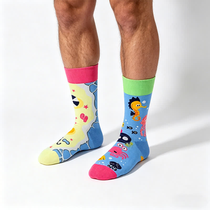Verspielte Ozean-Cartoon-Viertel-Socken - Blau - EU35-43 (US2-9) - image 0