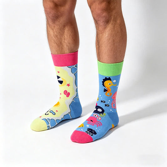Verspielte Ozean-Cartoon-Viertel-Socken - Blau - EU35-43 (US2-9) - image 0