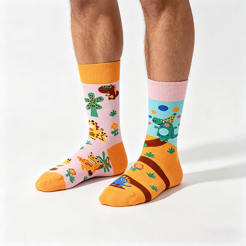 Verspielte Dinosaurier-Cartoon-Viertel-Socken - Orange - EU35-43 (US2-9) - image 0