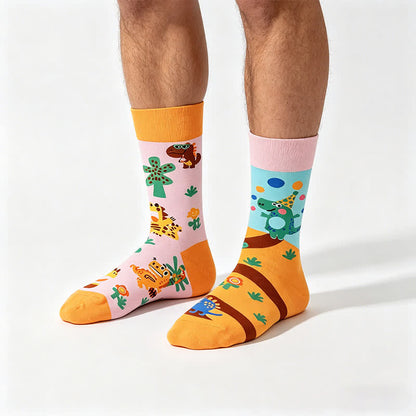 Verspielte Dinosaurier-Cartoon-Viertel-Socken - Orange - EU35-43 (US2-9) - image 0