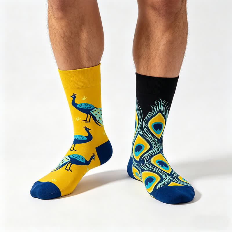 Bunte Pfauenviertel-Socken - Gelb - EU35-43 (US2-9) - image 0