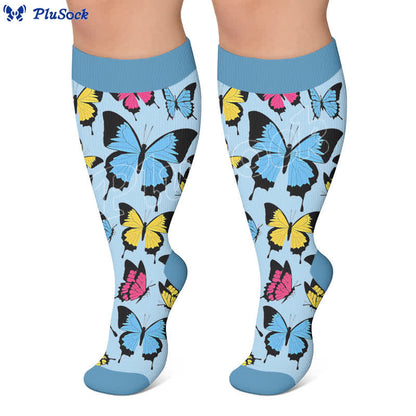 Plus Size Mehrfarbige Schmetterlings-Kompressionsstrümpfe - image 2