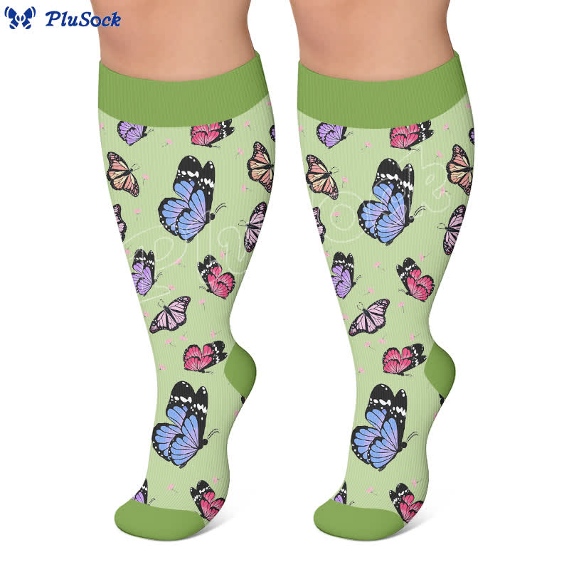 Plus Size Mehrfarbige Schmetterlings-Kompressionsstrümpfe - image 3