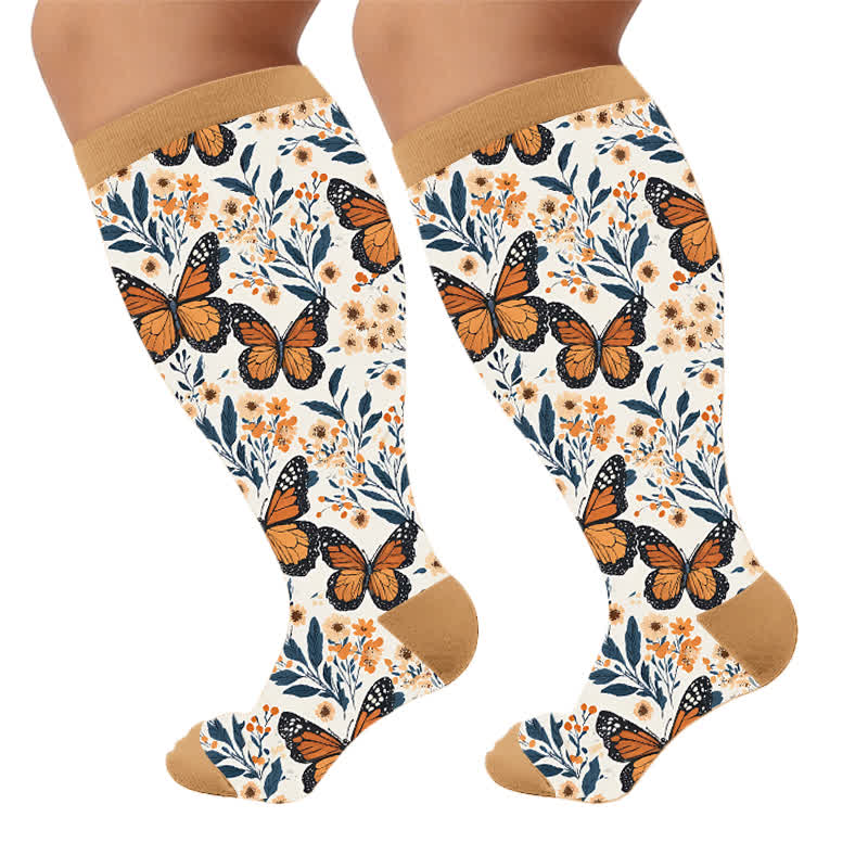 Plus Size Mehrfarbige Schmetterlings-Kompressionsstrümpfe - Aprikose (1 Paar) - 4XL - image 7
