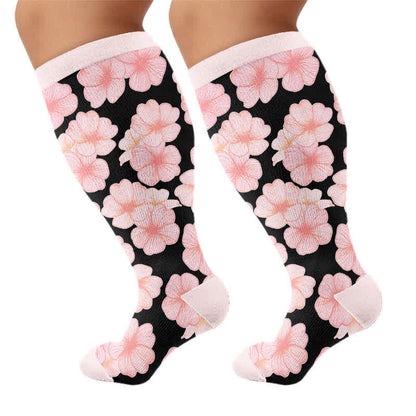 Kompressionsstrümpfe mit Blumenmuster in Übergröße - Rosa (1 Paar) - 4XL - image 6