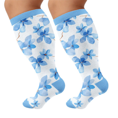Kompressionsstrümpfe mit Blumenmuster in Übergröße - Blau (1 Paar) - 4XL - image 7