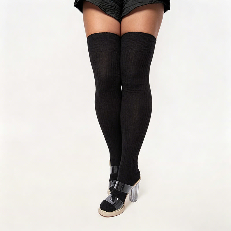 Bonbonfarbene Oberschenkelhohe Socken - Schwarz - Einheitsgröße - image 5