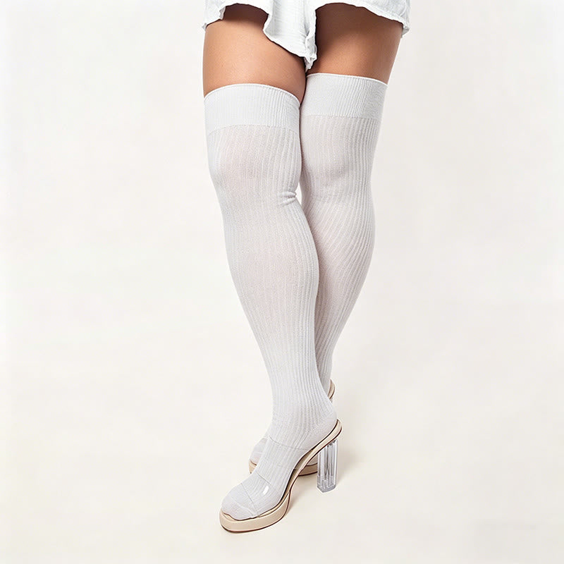 Bonbonfarbene Oberschenkelhohe Socken - Weiß - Einheitsgröße - image 6