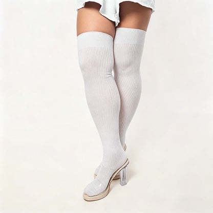 Bonbonfarbene Oberschenkelhohe Socken - Weiß - Einheitsgröße - image 6