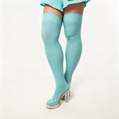Bonbonfarbene Oberschenkelhohe Socken - Hellgrün - Einheitsgröße - image 8
