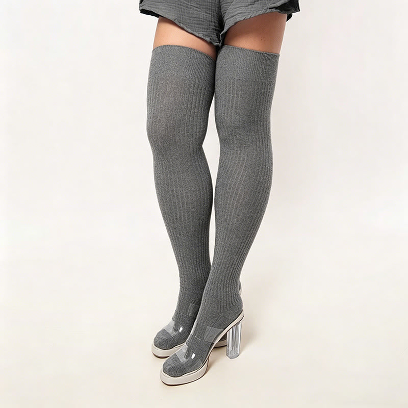 Bonbonfarbene Oberschenkelhohe Socken - Grau - Einheitsgröße - image 7