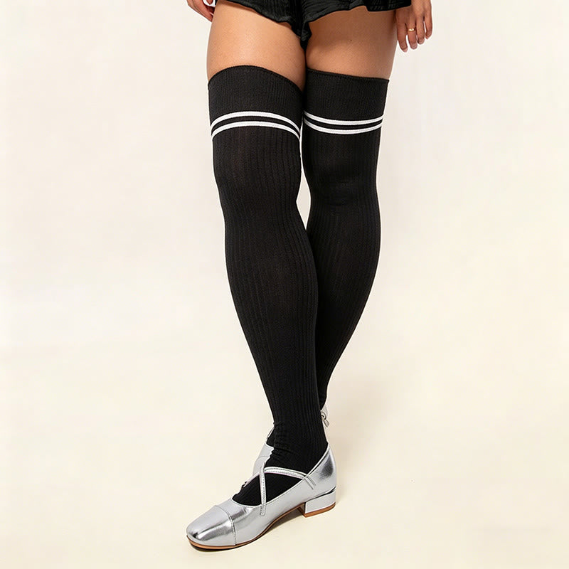 Bonbonfarbene Oberschenkelhohe Socken - Schwarz-A - Einheitsgröße - image 17
