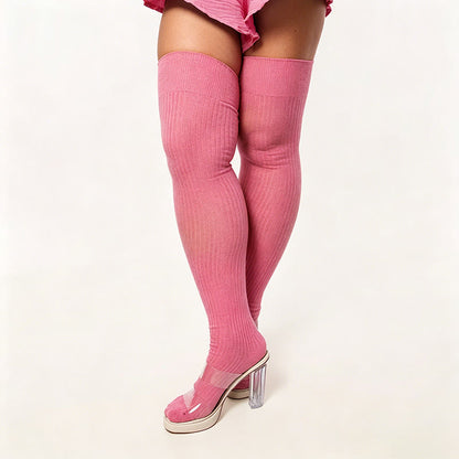 Bonbonfarbene Oberschenkelhohe Socken - Rose - Einheitsgröße - image 9