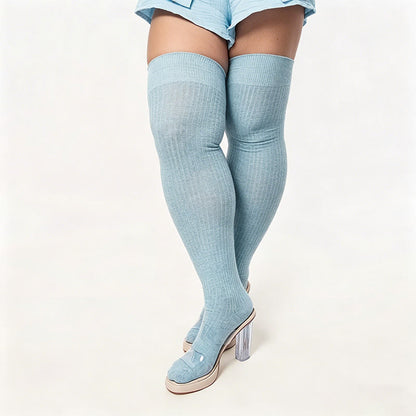 Bonbonfarbene Oberschenkelhohe Socken - Himmelblau - Einheitsgröße - image 13