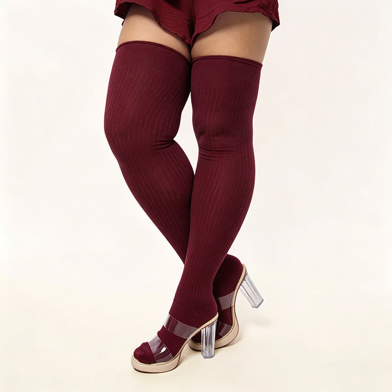 Bonbonfarbene Oberschenkelhohe Socken - Wein - Einheitsgröße - image 10
