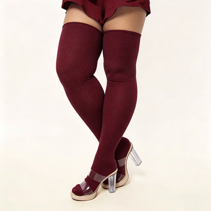 Bonbonfarbene Oberschenkelhohe Socken - Wein - Einheitsgröße - image 10