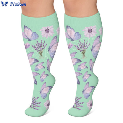 Plus Size Mint Butterfly Kompressionsstrümpfe - image 2