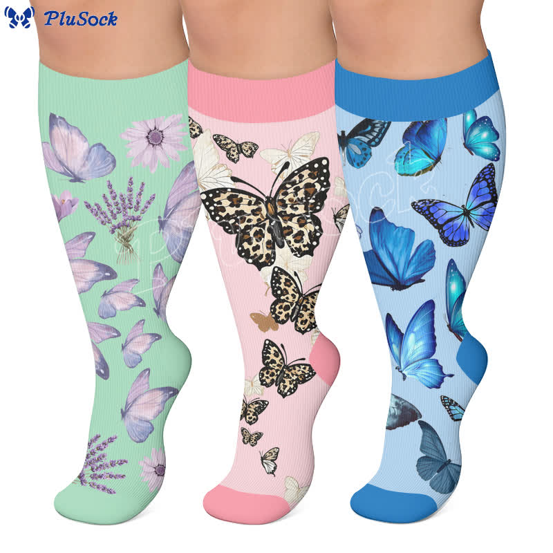 Plus Size Mint Butterfly Kompressionsstrümpfe - image 0