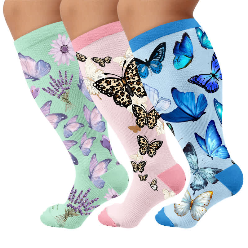 Plus Size Mint Butterfly Kompressionsstrümpfe - image 1
