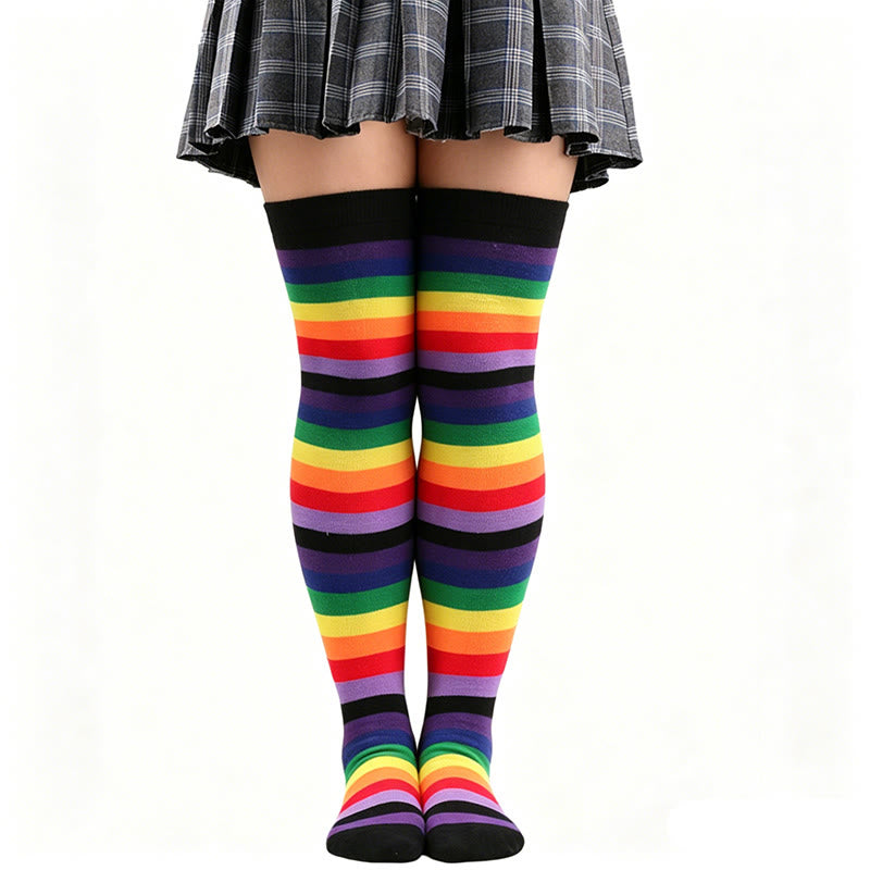 Regenbogenstreifen-Oberschenkelstrümpfe - A - Einheitsgröße - image 3