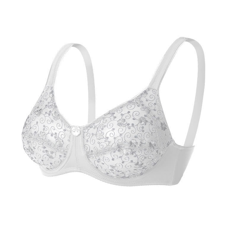 BHs mit silbernem Blumenstickmuster für volle Abdeckung - Weiß - 44 - D - image 11