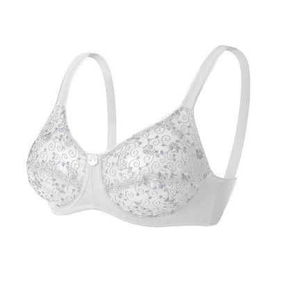 BHs mit silbernem Blumenstickmuster für volle Abdeckung - Weiß - 44 - D - image 11