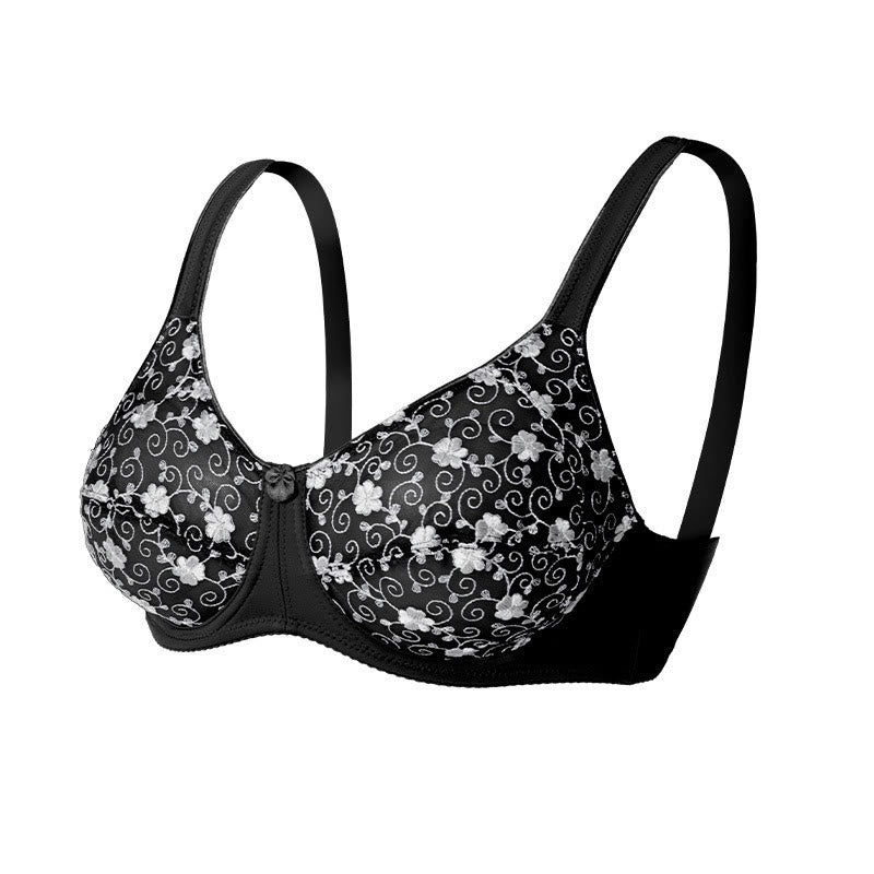 BHs mit silbernem Blumenstickmuster für volle Abdeckung - Schwarz - 44 - D - image 9