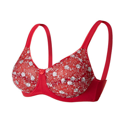 BHs mit silbernem Blumenstickmuster für volle Abdeckung - Rot - 44 - D - image 13