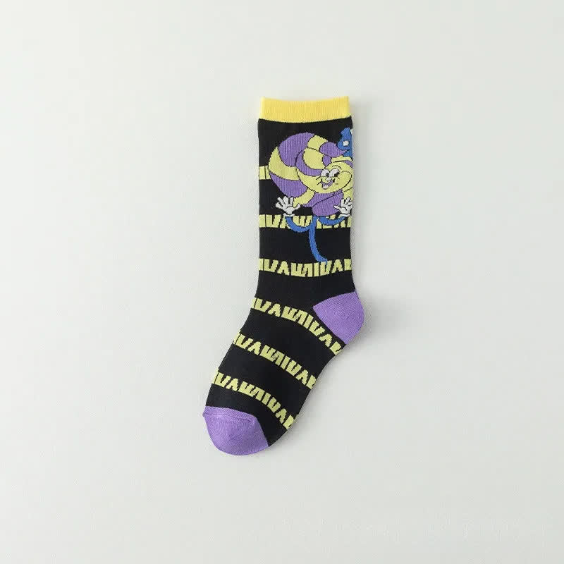 Lustige Socken mit Cartoon-Gittermuster (4 Paar) - Lila - EU36-40 (US3-7) - image 4