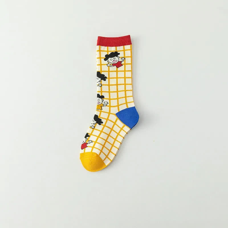 Lustige Socken mit Cartoon-Gittermuster (4 Paar) - Orange - EU36-40 (US3-7) - image 3