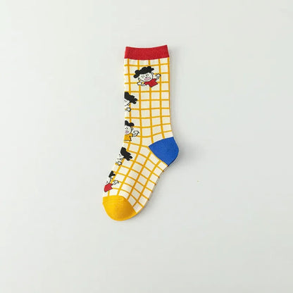 Lustige Socken mit Cartoon-Gittermuster (4 Paar) - Orange - EU36-40 (US3-7) - image 3