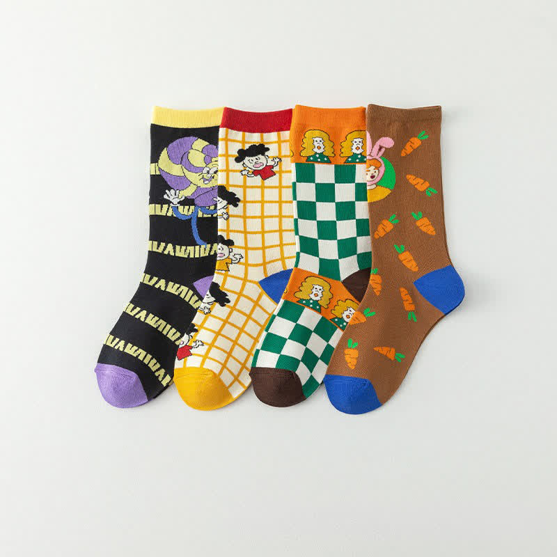 Lustige Socken mit Cartoon-Gittermuster (4 Paar) - image 1