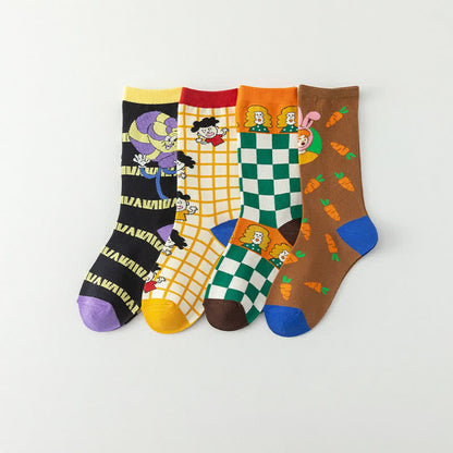 Lustige Socken mit Cartoon-Gittermuster (4 Paar) - image 1