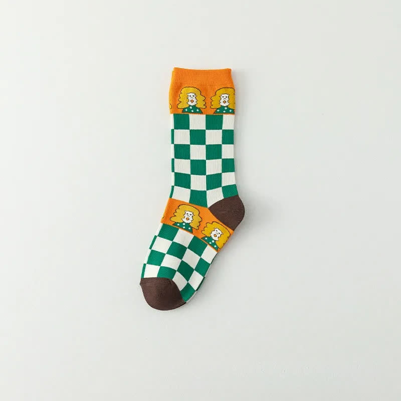 Lustige Socken mit Cartoon-Gittermuster (4 Paar) - Kaffee - EU36-40 (US3-7) - image 5