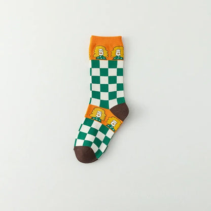Lustige Socken mit Cartoon-Gittermuster (4 Paar) - Kaffee - EU36-40 (US3-7) - image 5