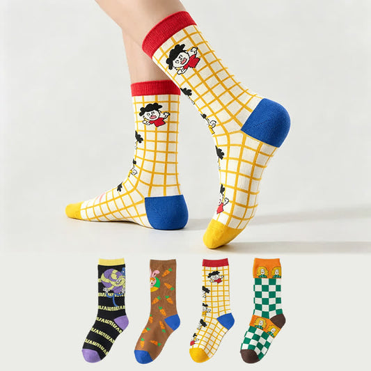 Lustige Socken mit Cartoon-Gittermuster (4 Paar) - Mehrfarbig - EU36-40 (US3-7) - image 0